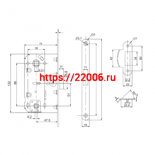 Защелка Punto (Пунто) врезная PL96WC-50 GR (графит) фото 2 Защелка Punto (Пунто) врезная PL96WC-50 GR (графит) фото 2