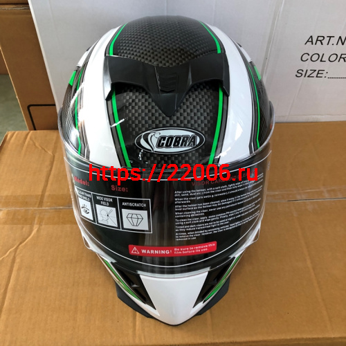Шлем интеграл COBRA JK311, белый с черным и зеленым(9), размеры M фото 2