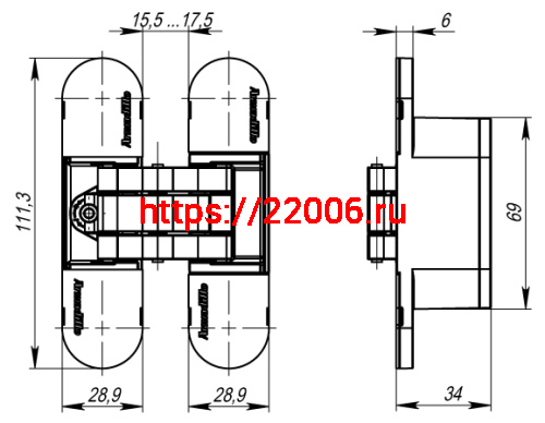 Петля Armadillo (Армадилло) скрытой установки U3D6000 CP (11160UN3D) хром фото 6